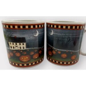 2 Halloween Mugs RET David Carter Brown Sakura‎ "PUMPKIN HOLLOW" Fall Salem